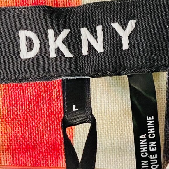 NEW Dkny 100% Linen Raw-Trim Asymmetrical Top Abstract Ikat Print Large - Picture 4 of 7